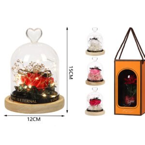 Flor premium en cúpula de cristal con luz