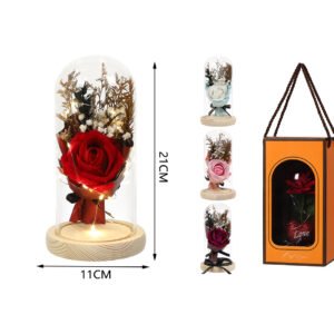 Flor premium en cúpula de cristal con luz