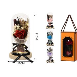 Flor premium en cúpula de cristal con luz