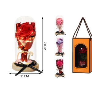 Flor premium en cúpula de cristal con luz