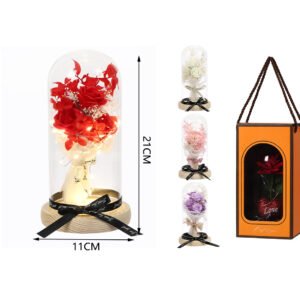 Flor premium en cúpula de cristal con luz