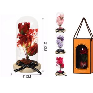 Flor premium en cúpula de cristal con luz