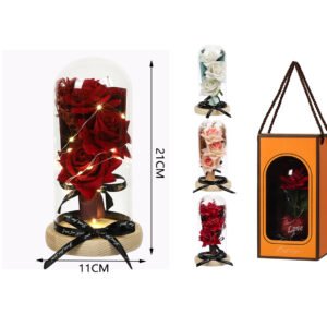 Flor premium en cúpula de cristal con luz