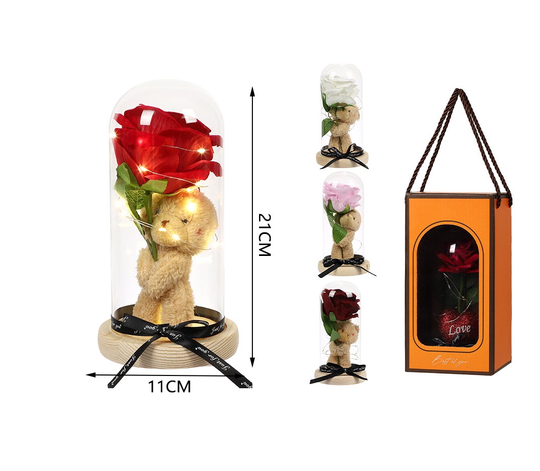 Flor premium en cúpula de cristal con luz