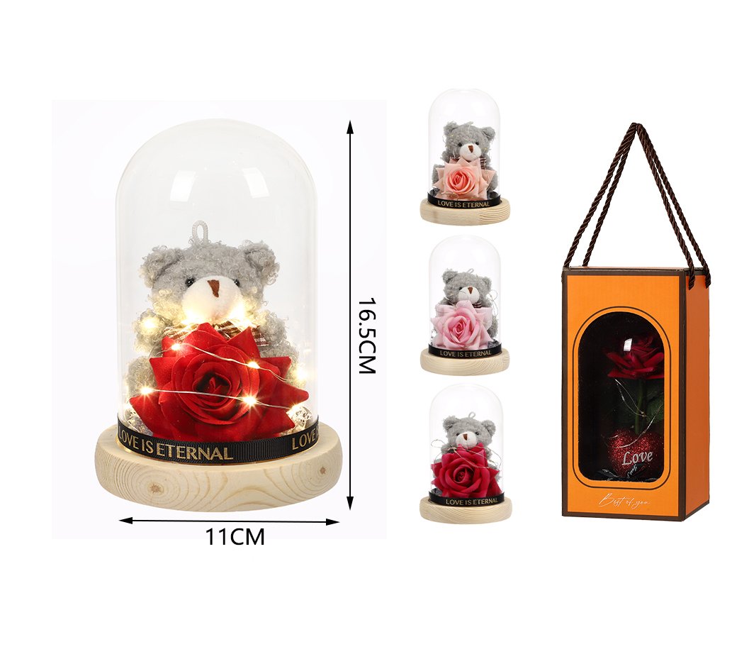 Flor premium en cúpula de cristal con luz