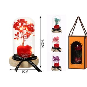 Flor premium en cúpula de cristal con luz