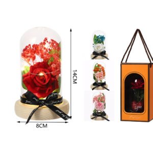 Flor premium en cúpula de cristal con luz