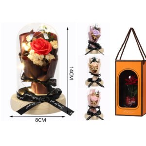 Flor premium en cúpula de cristal con luz