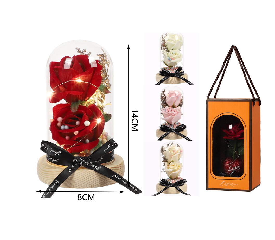 Flor premium en cúpula de cristal con luz