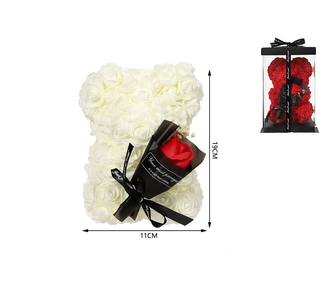 Oso premium con flor en brazos 11*19 cm blanco crema