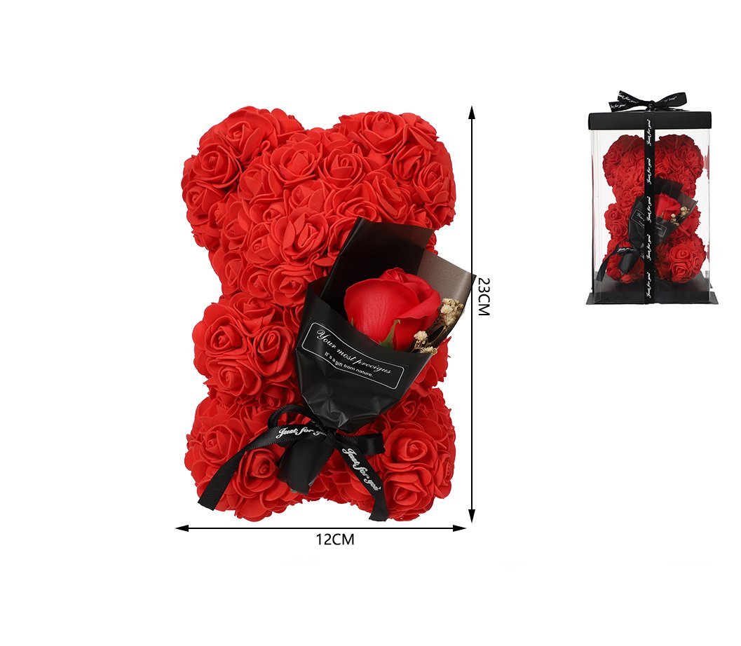 Oso premium con flor en brazos 12*23 cm rojo