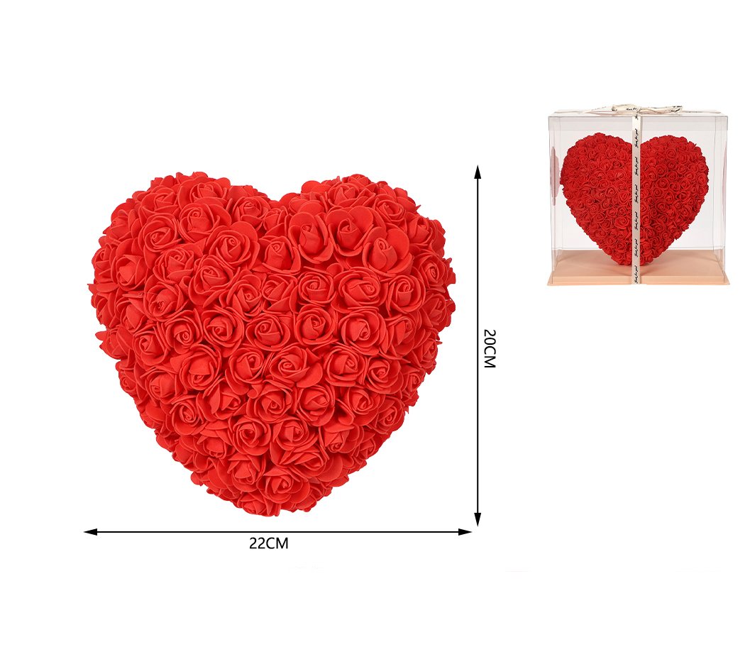 Corazon de rosas en caja 22 cm rojo