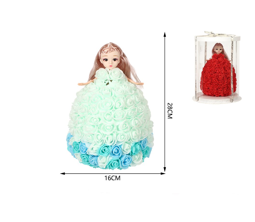 Muñeca con rosas 28 cm azul degradado