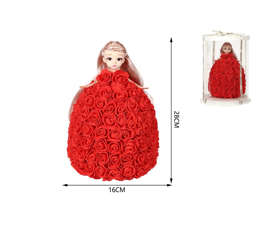 Muñeca con rosas 28 cm rojo intenso