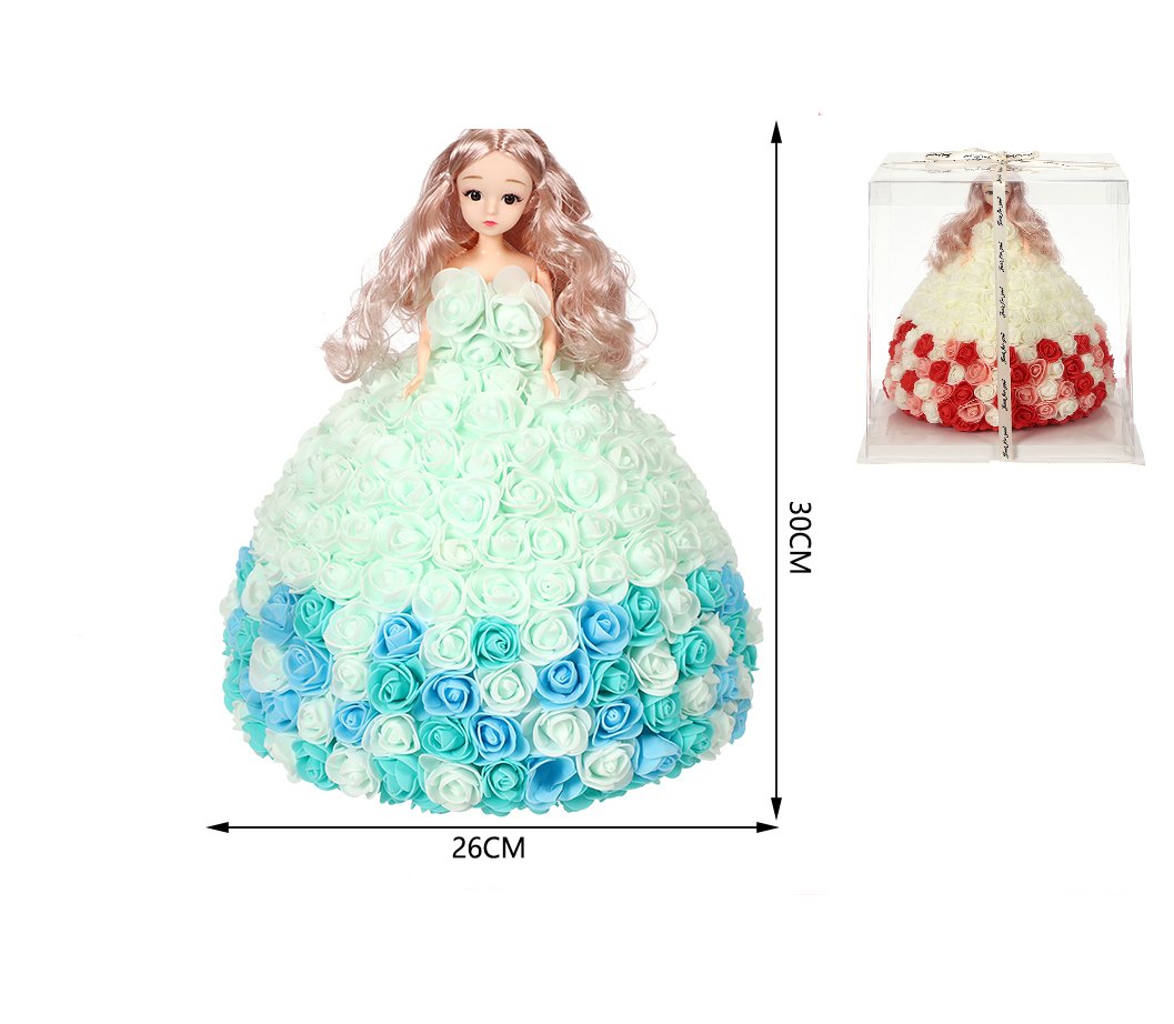 Muñeca con rosas 30 cm azul degradado