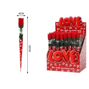 Rosa roja individual en caja expositora