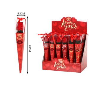 Rosa con labios rojos en caja PVC en caja expositora