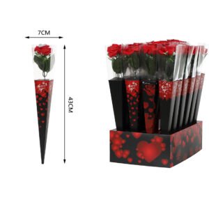 Rosa con corazon y diamante individual en caja expositora