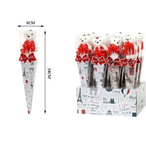 Oso de espuma blanco con globo de corazon individual en caja expositora