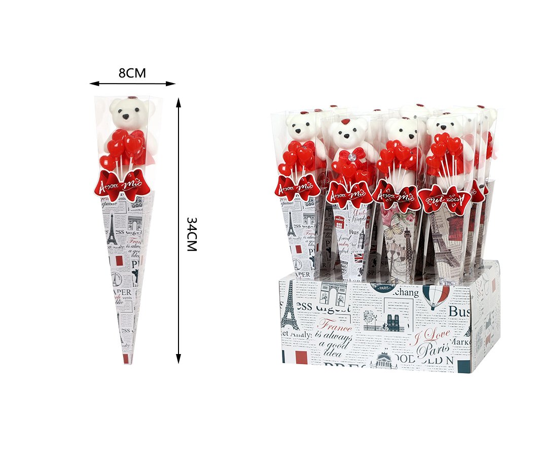 Oso de espuma blanco con globo de corazon individual en caja expositora