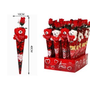 Oso de peluche con rosa individual en caja expositora