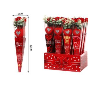 Rosa con gran corazon individual en caja expositora