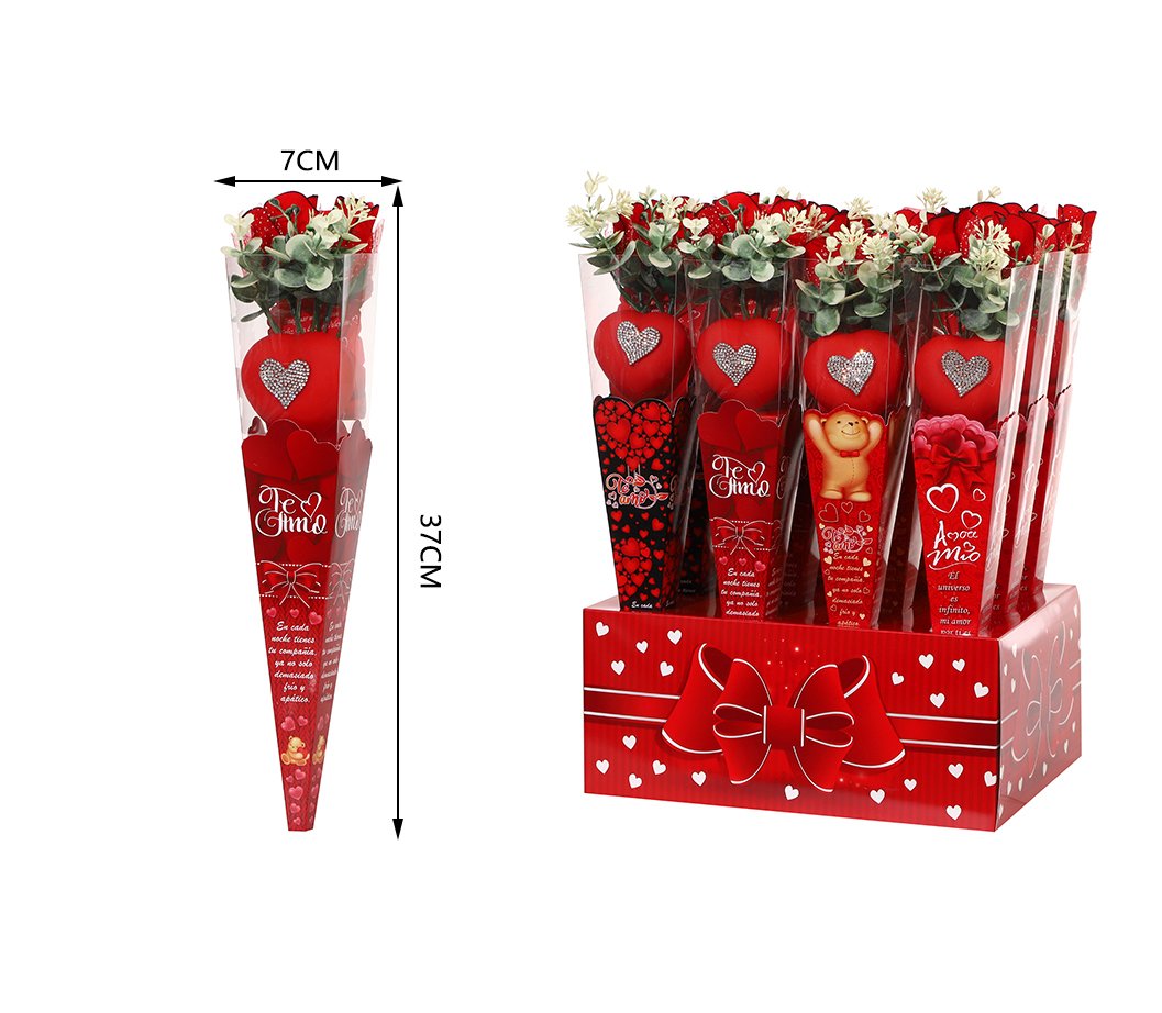 Rosa con gran corazon individual en caja expositora