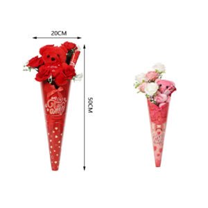 Oso de peluche grande con rosa individual en caja expositora