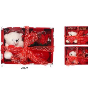 Oso de peluche con corazon y rosa – set de regalo