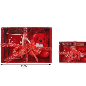 Oso de peluche rojo con taza – set de regalo