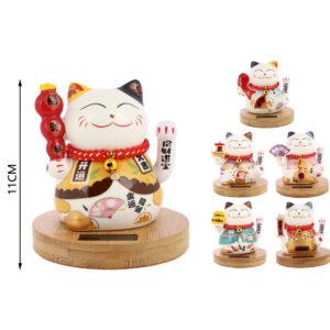 Gato solar con base de madera–11cm