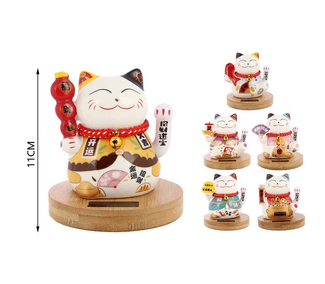 Gato solar con base de madera–11cm