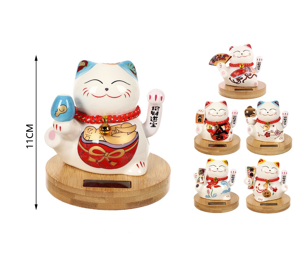 Gato solar con base de madera –11cm