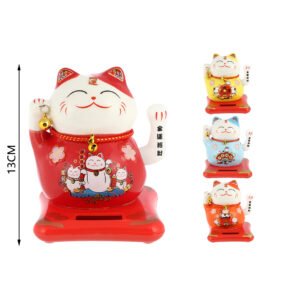 Gato solar ceramico colorido–15cm