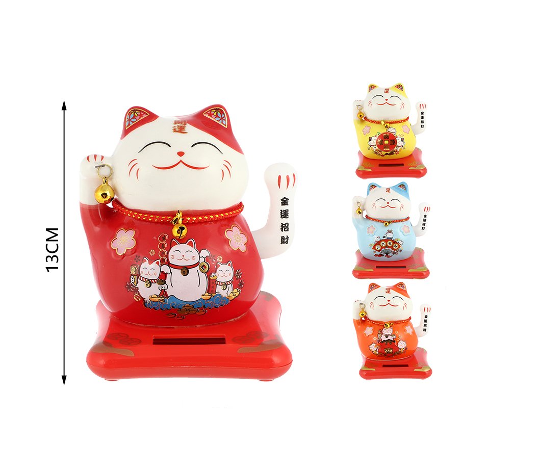 Gato solar ceramico colorido–15cm