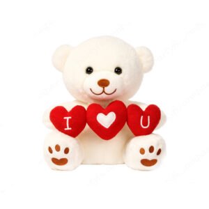 Oso de peluche abrazando corazon, de pelo tipo conejo, color blanco natural, 20 cm