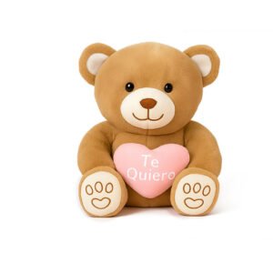 Oso de peluche abrazando corazon, color marron claro, 30 cm