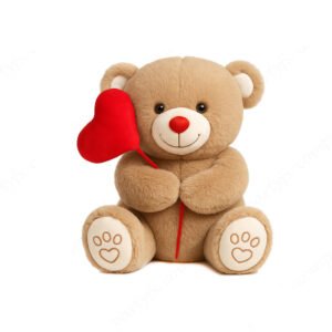 Oso con globo de corazon, color marron claro, 20 cm