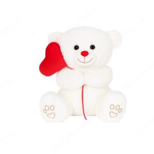Oso con globo de corazon, color blanco, 20 cm