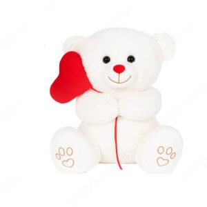 Oso con globo de corazon, color blanco, 40 cm