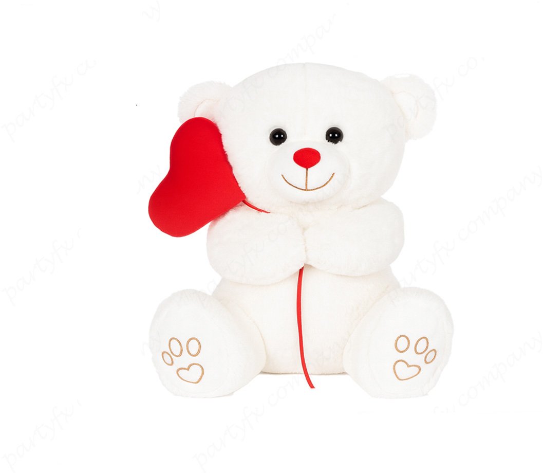 Oso con globo de corazon, color blanco, 40 cm