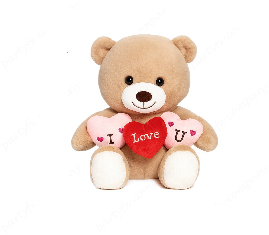 Oso de peluche abrazando corazon, color marron claro, 30 cm