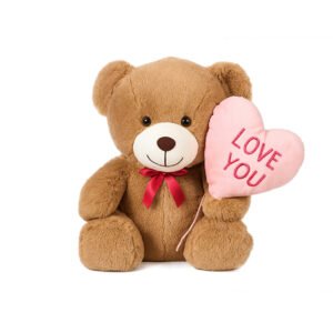 Oso con globo de corazon, color marron claro, 20 cm
