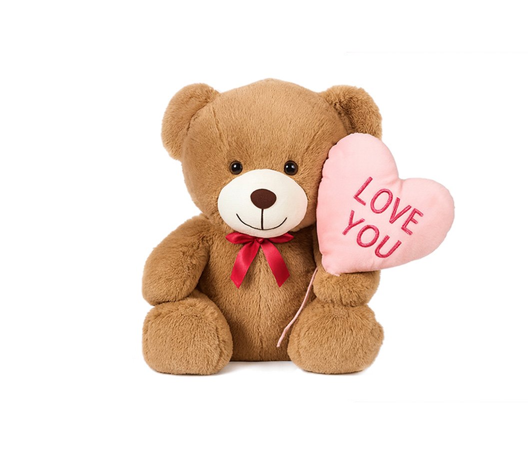 Oso con globo de corazon, color marron claro, 20 cm