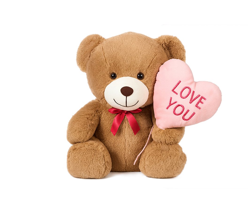 Oso con globo de corazon, color marron claro, 30 cm