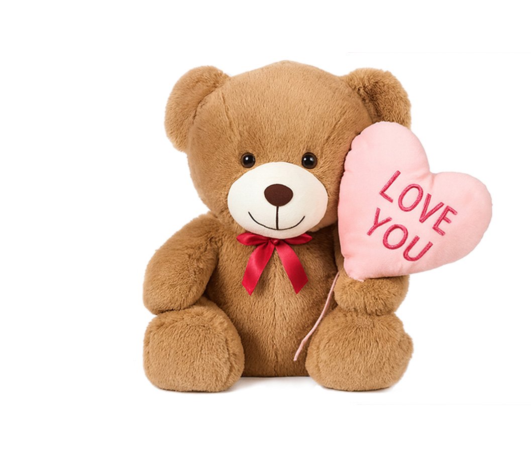 Oso con globo de corazon, color marron claro, 40 cm