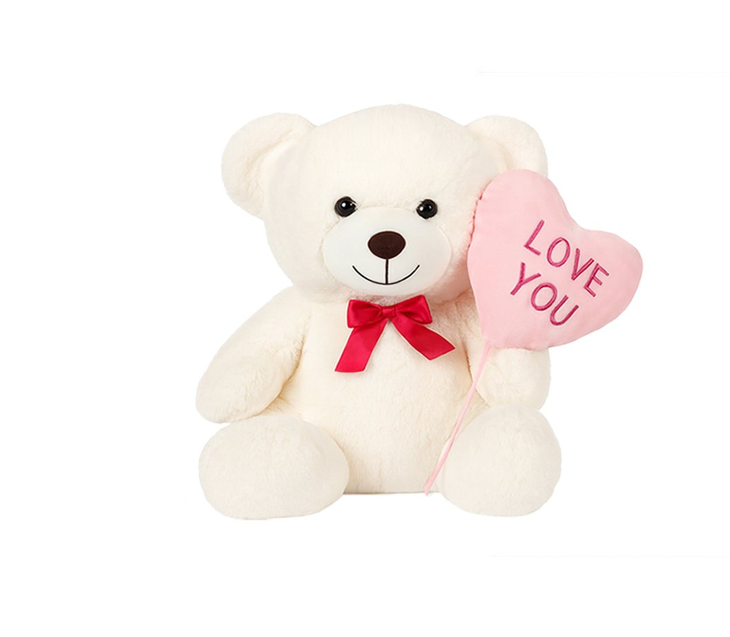Oso con globo de corazon, color crema, 20 cm