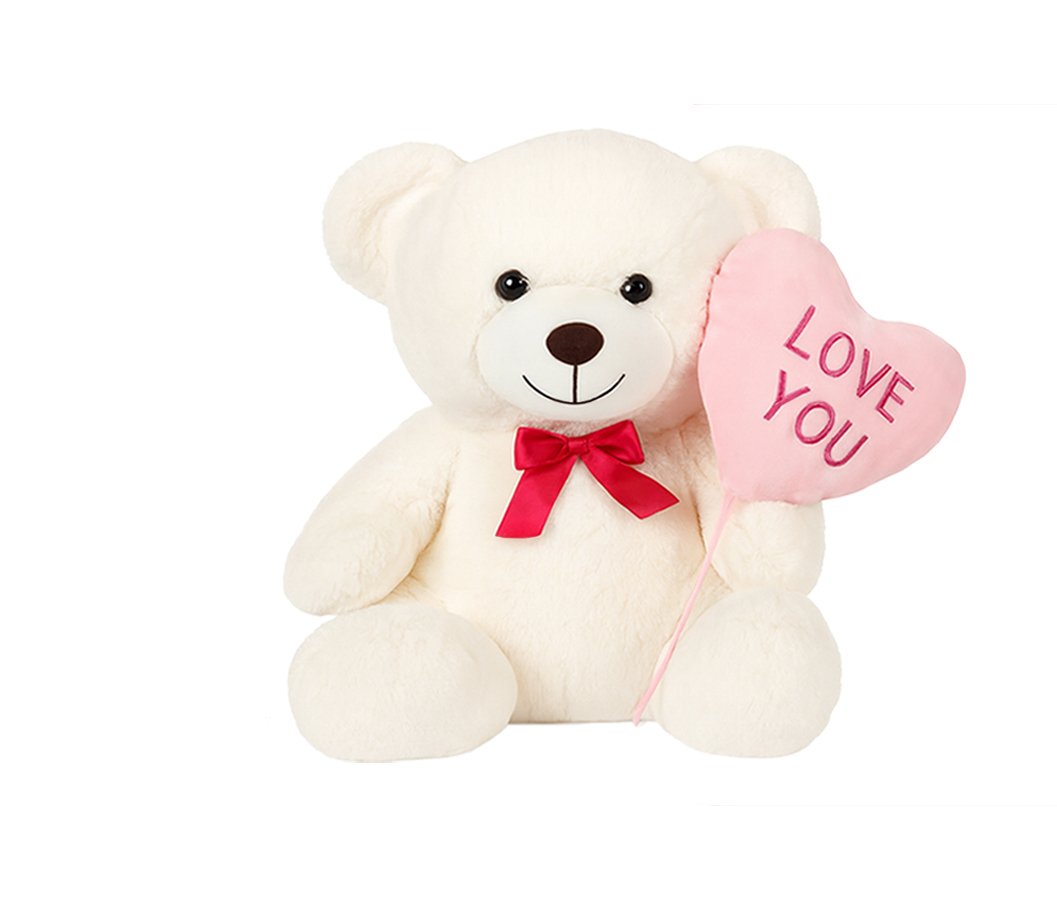 Oso con globo de corazon, color crema, 30 cm