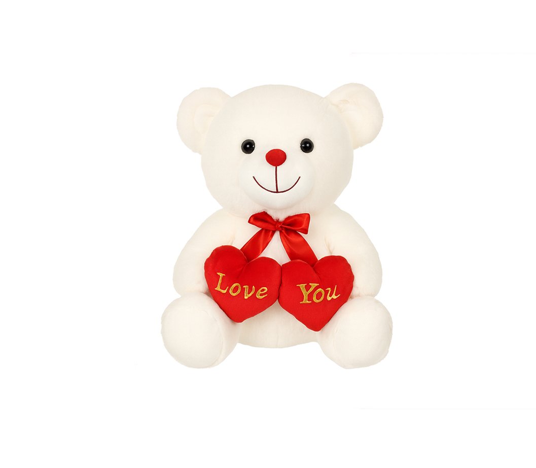 Oso de peluche abrazando corazon con lazo, color crema, 20 cm
