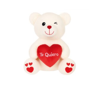 Oso de peluche abrazando corazon, color blanco, 40 cm